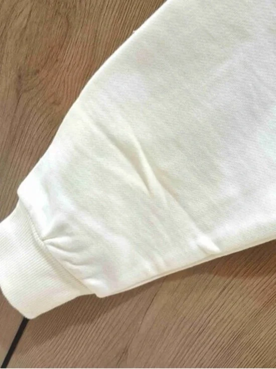 PARKE Women's Mock Neck Sweatshirt in Cream with Red and Blue Lettering - Picture 2 of 4